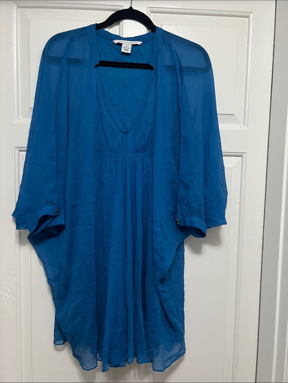Diane Von Furstenburg Flowy Teal-Blue Kimono Dress